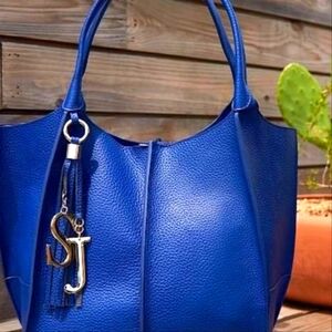Sassy Jones Royal Blue Leather Tote with SJ Charm